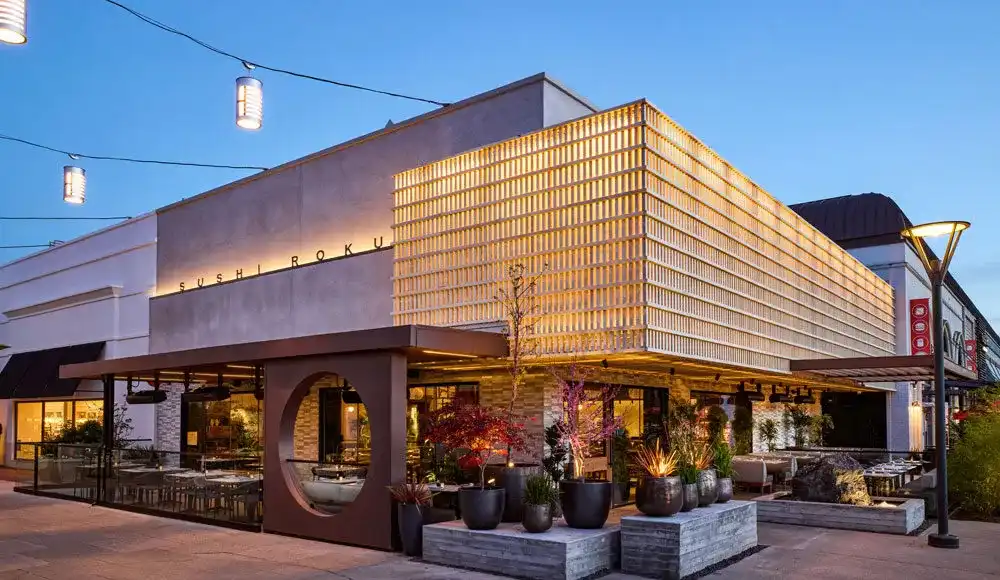 Stylish shot of the restaurant's exterior storefront